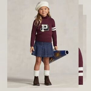 Polo by Ralph Lauren Girls Burgundy Crewneck Sweater Letterman Patch size 3T